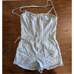 Juicy Couture Women's 8 Floral Denim Romper Rare Pink Flower Rose